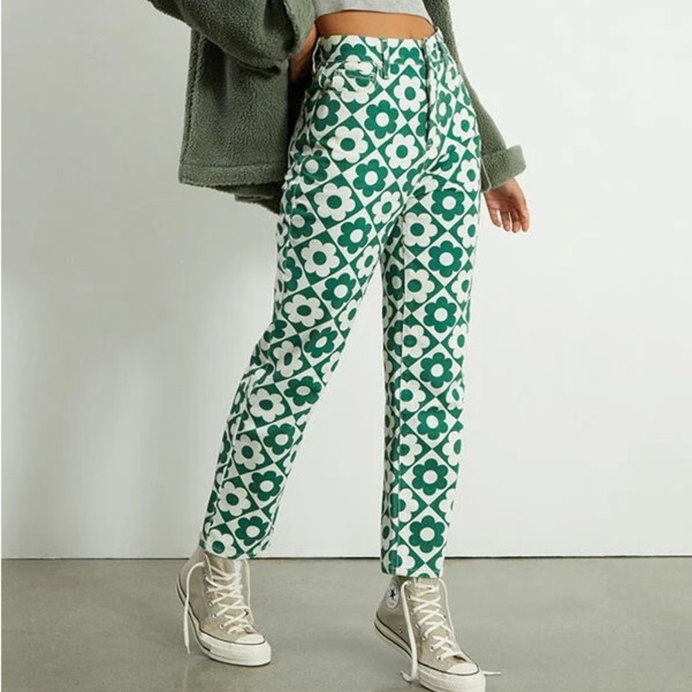 Pacsun high waisted green daisy jeans